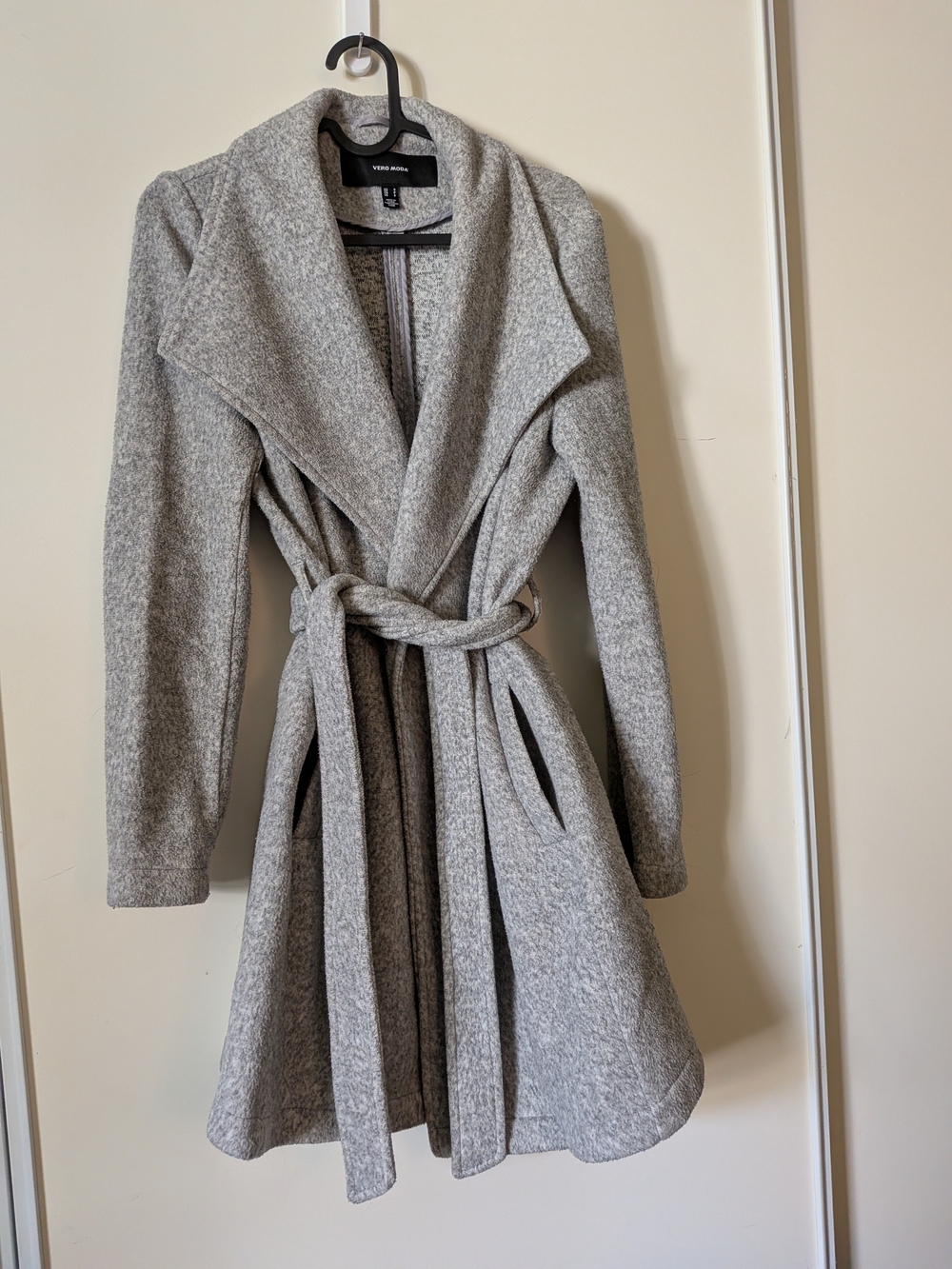 Vero Moda Light Gray Wrap Trench Coat with Belt